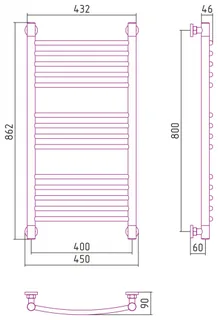 Полотенцесушитель, Сунержа, Богема +, выгнутая, шгв 450*90*862, цвет-сталь — изображение 1
