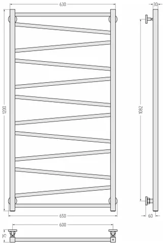 Полотенцесушитель, Сунержа, Сирокко, шгв 650*75*1200, цвет-сталь (без покрытия) — изображение 1