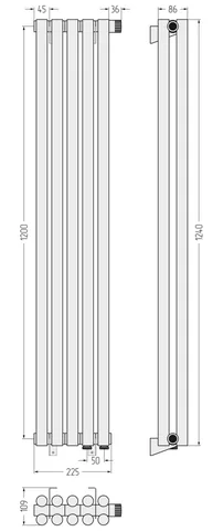 Радиатор, Сунержа, Эстет-11, 1200x225-05-EU50 , цвет-сталь без покрытия, 3/4" — изображение 1