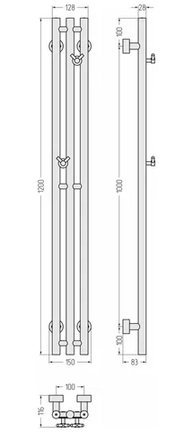 Полотенцесушитель, Сунержа, Терция PRO, шгв 150*116*1200, цвет-сталь (без покрытия) — изображение 1