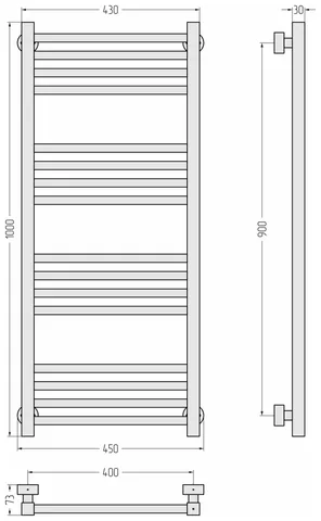Полотенцесушитель, Сунержа, Модус PRO, шгв 450*73*1000, цвет-сталь (без покрытия) — изображение 1