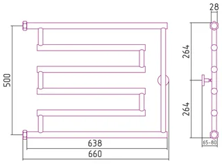 Полотенцесушитель, Сунержа, High-Tech model L+, шгв 660*65-80*528, цвет-сталь (без покрытия) — изображение 1