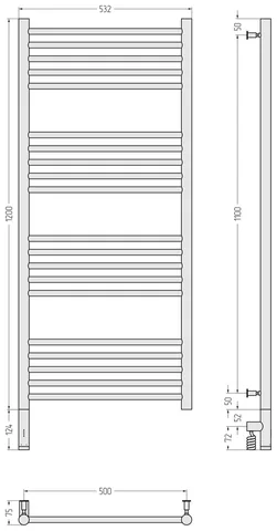Полотенцесушитель, Сунержа, Богема 3.0, прямая, шгв 532*75*1324, нижнее слева, МЭМ, цвет-сталь (без покрытия) — изображение 1