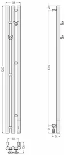 Полотенцесушитель, Сунержа, Терция 3.0, шгв 138*74*1200, нижнее справа, МЭМ, цвет-сталь без покрытия — изображение 1