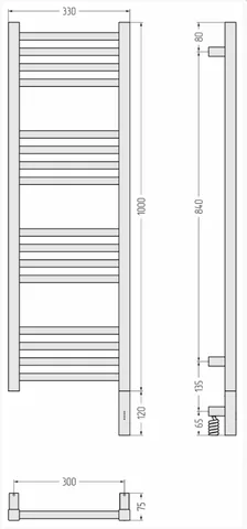 Полотенцесушитель, Сунержа, Модус 3.1, шгв 330*75*1120, справа, МЭМ, цвет-сталь (без покрытия) — изображение 1