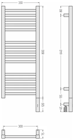 Полотенцесушитель, Сунержа, Модус 3.1, шгв 330*75*920, справа, МЭМ, цвет-сталь (не окрашен) — изображение 1