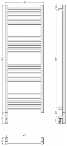 Полотенцесушитель, Сунержа, Богема 3.1, прямая, шгв 432*74*1324, нижнее слева, МЭМ, цвет-сталь (без покрытия) — изображение 1