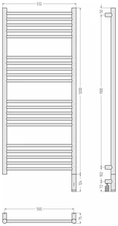 Полотенцесушитель, Сунержа, Богема 3.1, прямая, шгв 532*74*1324, нижнее справа, МЭМ, цвет-сталь (без покрытия) — изображение 1