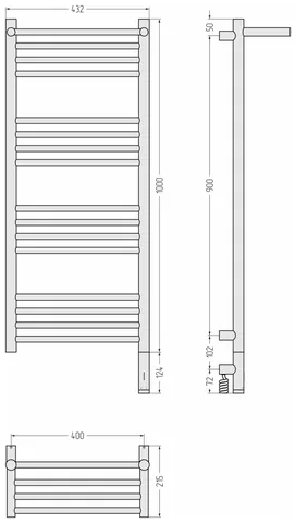 Полотенцесушитель, Сунержа, Богема 3.1, с 1 полкой, шгв 432*215*1124, нижнее справа, МЭМ, цвет-сталь (без покрытия) — изображение 1