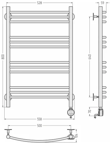 Полотенцесушитель, Сунержа, Стилье Формат 10, шгв 558*104*870, справа, ТЭН, цвет-цвет-сталь (без покрытия) — изображение 1