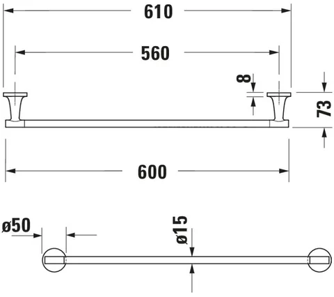 Полотенцедержатель, Duravit, Starck T, шгв 610*73*50, цвет-сталь нержавеющая — изображение 1