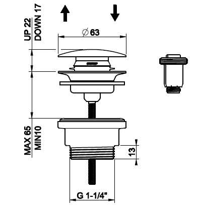 Донный клапан, Gessi, Technical Accessories, для раковин, 1 1/4", цвет-Copper Brushed PVD — изображение 1