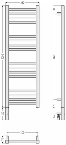 Полотенцесушитель, Сунержа, Модус 3.1, шгв 330*75*1120, нижнее слева, МЭМ, цвет-шампань — изображение 1