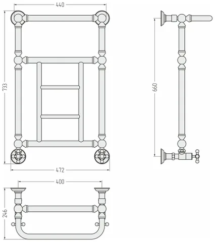 Полотенцесушитель, Сунержа, Ренессанс 1452, шгв 472*246*733, нижнее, цвет-золото — изображение 1