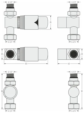 Терморегулятор, Сунержа, автоматический, G 1/2" НР х G 3/4" НГ, набор, прямой, цвет-золото — изображение 1