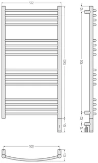 Полотенцесушитель, Сунержа, Богема 3.1, выгнутая, шгв 532*102*1124, нижнее справа, МЭМ, цвет-золото — изображение 1