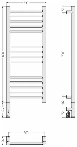 Полотенцесушитель, Сунержа, Богема 3.1, прямая, шгв 332*74*924, нижнее слева, МЭМ, цвет-золото — изображение 1