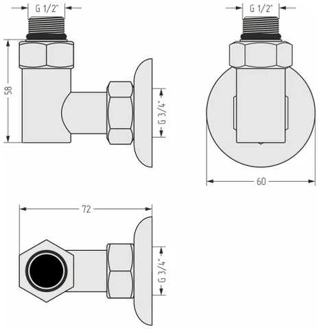Набор комплектующих, Сунержа, Стилье, G 1/2" НР х G 3/4" НГ, цвет-сталь без покрытия — изображение 1