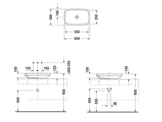 Раковина, Duravit, Durastyle, шгв 600*380*120, отверстия для смесителя-отсутствуют, цвет-белый — изображение 1