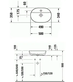 Раковина, Duravit, Luv, шгв 500*350*140, отверстия для смесителя-1, цвет-белый — изображение 1
