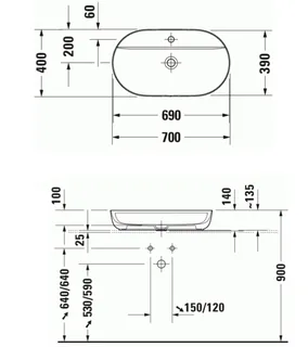 Раковина, Duravit, Luv, шгв 700*400*140, отверстия для смесителя-1, цвет-белый — изображение 1