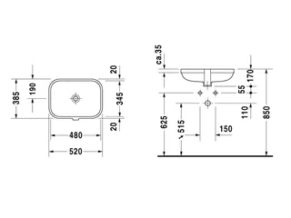 Раковина, Duravit, Happy D.2, шгв 480*345*170, отверстия для смесителя-отсутствуют, цвет-белый — изображение 1