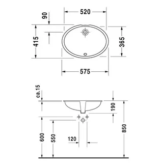 Раковина, Duravit, Dune, шгв 575*415*190, отверстия для смесителя-отсутствуют, цвет-белый — изображение 1