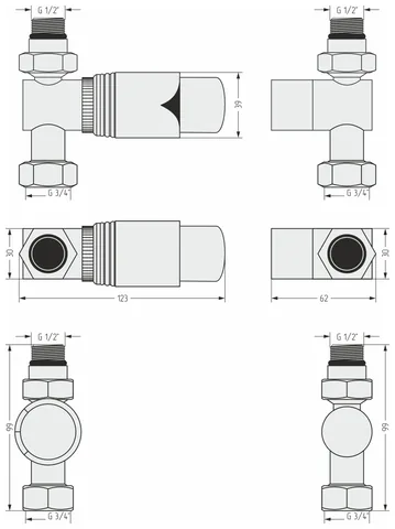 Терморегулятор, Сунержа, автоматический, G 1/2" НР х G 3/4" НГ, набор, прямой, цвет-латунь состаренная — изображение 1