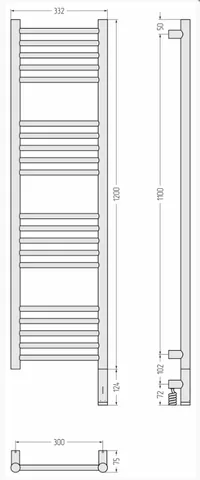 Полотенцесушитель, Сунержа, Богема 3.1, прямая, шгв 332*74*1324, нижнее справа, МЭМ, цвет-латунь состаренная — изображение 1