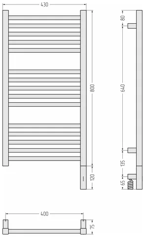 Полотенцесушитель, Сунержа, Модус 3.1, шгв 430*75*920, нижнее справа, МЭМ, цвет-сатин — изображение 1
