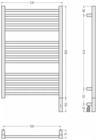 Полотенцесушитель, Сунержа, Модус 3.1, шгв 530*75*920, нижнее справа, МЭМ, цвет-сатин — изображение 1