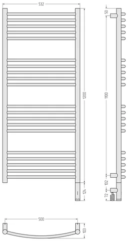 Полотенцесушитель, Сунержа, Богема 3.1, выгнутая, шгв 532*102*1324, нижнее справа, МЭМ, цвет-сатин — изображение 1