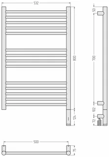 Полотенцесушитель, Сунержа, Богема 3.1, прямая, шгв 532*74*924, нижнее справа, МЭМ, цвет-сатин (Satin) — изображение 1