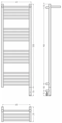 Полотенцесушитель, Сунержа, Богема 3.1, с 1 полкой, шгв 432*215*1324, нижнее справа, МЭМ, цвет-сатин — изображение 1
