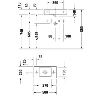 Раковина, Duravit, Vero Air, шгв 500*250*140, отверстия для смесителя-1, цвет-белый — изображение 1