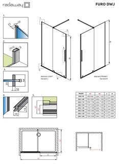 Дверь, Radaway, Furo DWJ, шв 772*2000, петли-слева, черный матовый, цвет стекла-прозрачный, Easy Clean — изображение 1