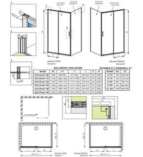 Дверь, Radaway, Premium Pro KDJ, шв 1000*2000, петли-справа, хром, цвет стекла-прозрачный, Easy Clean — изображение 1