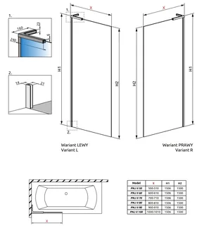 Шторка на ванну, Radaway, Modo SL PNJ II, шв 700*1500, петли-справа, цвет фурнитуры-хром, цвет стекла-прозрачный, Easy Clean — изображение 1