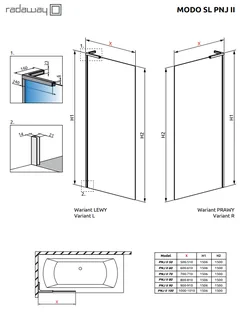 Шторка на ванну, Radaway, Modo SL PNJ II, шв 800*1500, петли-слева, цвет фурнитуры-золото блестящее, цвет стекла-прозрачный, Easy Clean — изображение 1