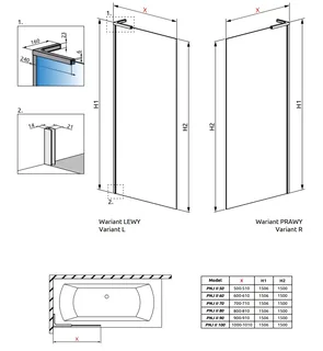 Шторка на ванну, Radaway, Modo SL PNJ II, шв 800*1500, петли-слева, цвет фурнитуры-черный, цвет стекла-прозрачный, Easy Clean — изображение 1