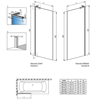 Шторка на ванну, Radaway, Modo SL PNJ II, шв 900*1500, петли-справа, цвет фурнитуры-белый, цвет стекла-прозрачный, Easy Clean — изображение 1