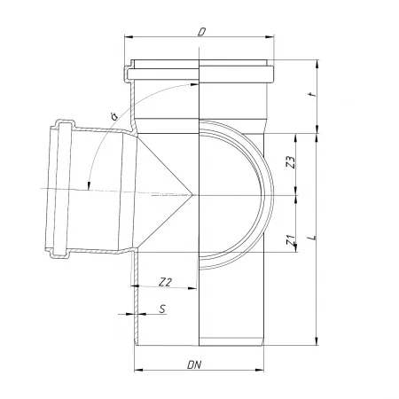 Крестовина, Ostendorf, HT, HTED, 67°, 110, 110, 110, 2-х плоскостная (угловая), PP, цвет-RAL 7037 серая пыль — изображение 1