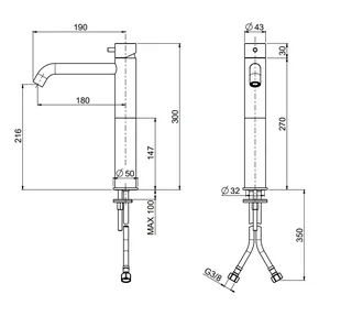 Смеситель для раковины, Quadro design, Source, цвет-сталь шлифованная/брашированная (Steel Brushed) — изображение 1