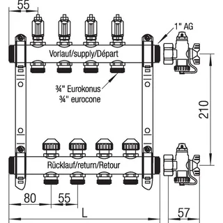 Коллектор, 1", HKV-D 3, выход-3/4" ЕК, нержавеющая сталь — изображение 2