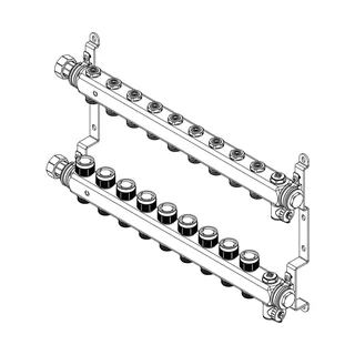 Гребенка, Multidis SHR, 9 выходов, 1"x 3/4" ЕК, PN 10, нержавеющая сталь, с регулирующими вентильными вставками — изображение 1