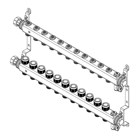 Гребенка, Multidis SHR, 11 выходов, 1"x 3/4" ЕК, PN 10, нержавеющая сталь, с регулирующими вентильными вставками — изображение 1