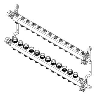 Гребенка, Multidis SHR, 12 выходов, 1"x 3/4" ЕК, PN 10, нержавеющая сталь, с регулирующими вентильными вставками — изображение 1