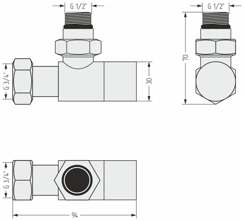 Вентиль, Сунержа, G 1/2" НР х G 3/4" НГ, угловой, под шестигранник, цвет-тёмный титан муар — изображение 1