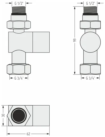 Вентиль, Сунержа, G 1/2" НР х G 3/4" НГ, прямой, под шестигранник, цвет-тёмный титан муар — изображение 1