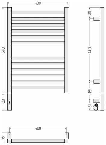Полотенцесушитель, Сунержа, Модус 3.1, шгв 430*75*720, слева, МЭМ, цвет-тёмный титан муар — изображение 1